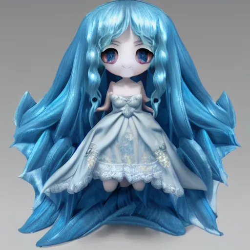 Prompt: cute fumo plush of galatea, greek myth, chibi, blue dress, vray, symmetry