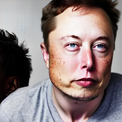 Image similar to A portrait photo of Elon Musk teams up with a teenage Elon Musk, perfect faces, 50 mm, award winning photography