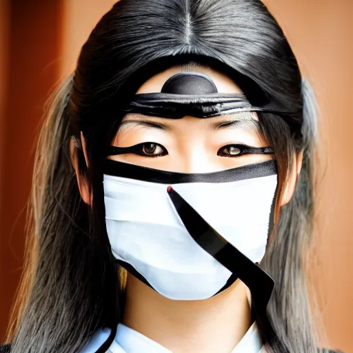 Image similar to photo of a beautiful female ninja, japanese, symmetrical face, gorgeous, high detail,