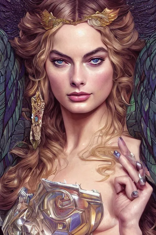 Image similar to ultra realistic illustration, a stunningly beautiful greek goddess of chaos played by margot robbie and taylor swift and megan fox, intricate, elegant, highly detailed, digital painting, artstation, concept art, smooth, sharp focus, illustration, art by artgerm and greg rutkowski and alphonse mucha