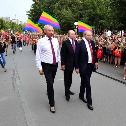 Prompt: putin and erdogan at a gay pride parade