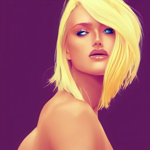 Prompt: a stunning upper body portrait of a beautiful woman with bleach blonde hair waving in the wind by marvel comics, digital art, trending on artstation