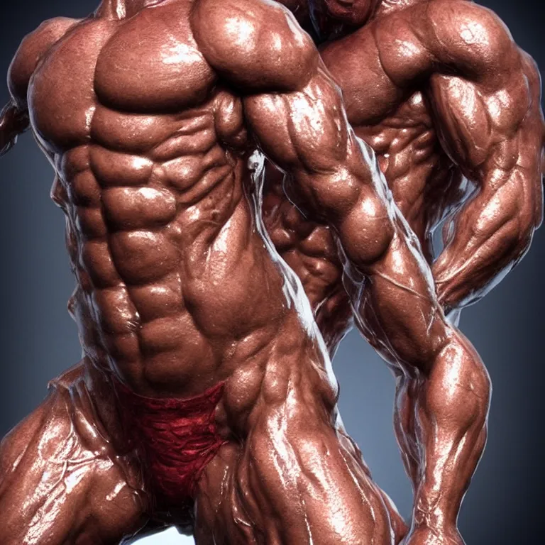 Image similar to octane render portrait by wayne barlow and carlo crivelli and glenn fabry, a incredibly horrifically muscular shredded ripped couple covered in shiny baby oil posing for a 1 9 9 0's sear's portrait photo while holding a small adorable demon puppy, cinema 4 d, ray traced lighting, very short depth of field, bokeh