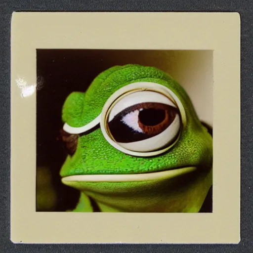 Prompt: pepe the frog, realistic old photograph, polaroid