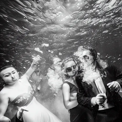 Prompt: underwater smoke formal party studio photo