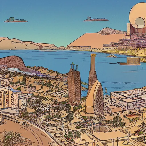 Image similar to An illustration of Gran Canaria at the style of Moebius