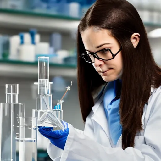 Prompt: a female scientist working in her laboratory, 4 k, futuristic