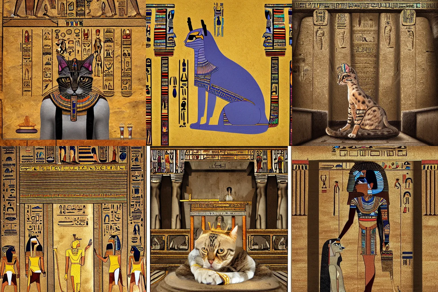 Prompt: portrait of an egyptian emperor cat in an ancient egyptian temple, crowd bowing, trending on artstation