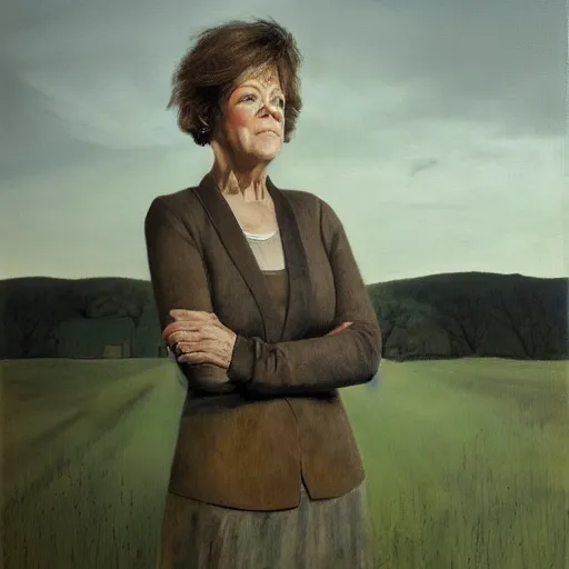 Image similar to high quality, high detail, realistic portrait of susan bennett, painted by andrew wyeth, dramatic lighting, cinematic composition