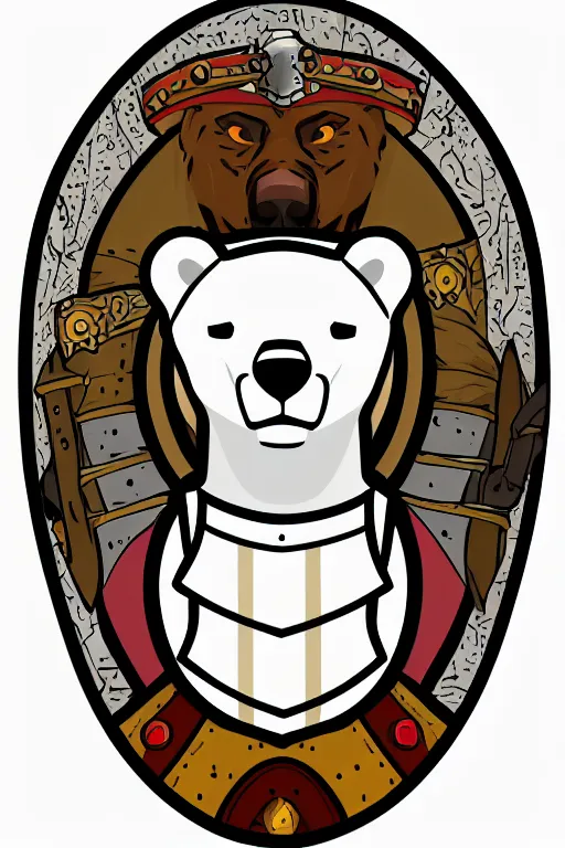 Image similar to Portrait of a polar bear in medieval armor, knight, medieval, sticker, colorful, illustration, highly detailed, simple, smooth and clean vector curves, no jagged lines, vector art, smooth