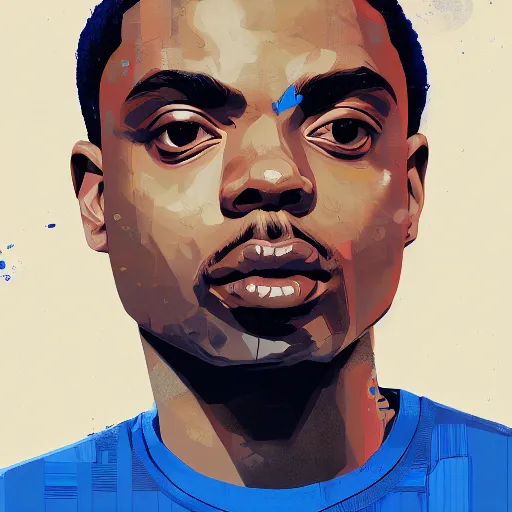 Image similar to Painting of Vince Staples by Sachin Teng :4 Blue, asymmetrical, Matte Painting , geometric shapes, hard edges, energetic, graffiti, street art:2 Masterpiece, high detail, by Sachin Teng:4