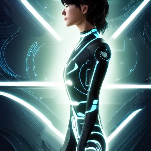 Image similar to ultra realistic illustration, olivia wilde as tron legacy quorra anime, intricate, elegant, highly detailed, digital painting, artstation, concept art, smooth, sharp focus, illustration, art by artgerm and greg rutkowski and alphonse mucha and wlop