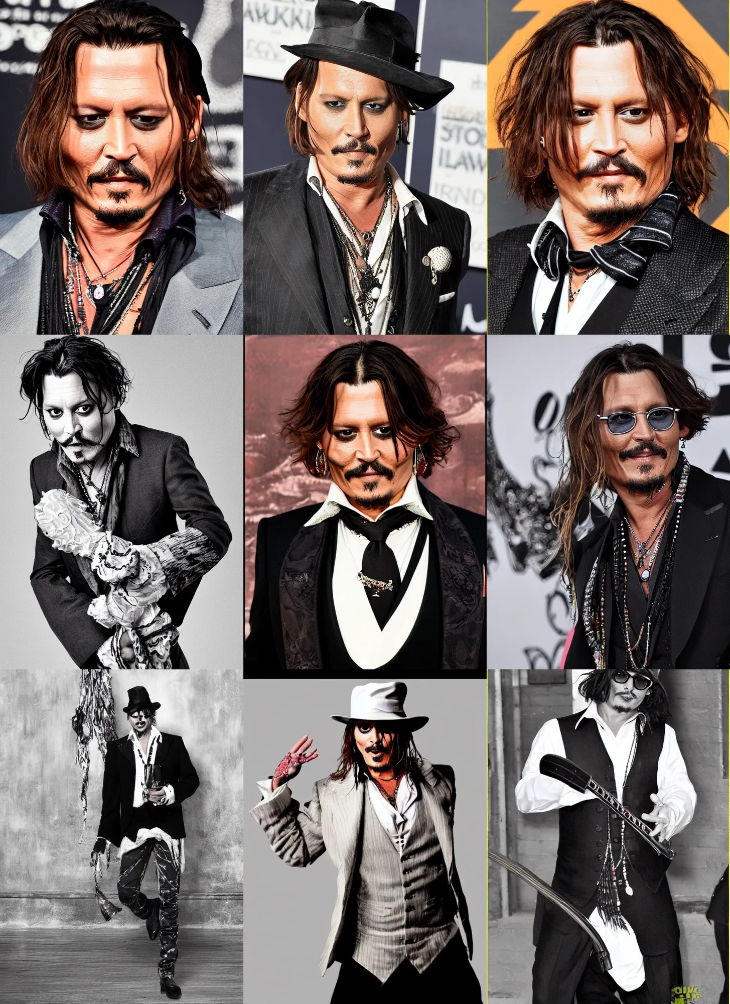 Prompt: dithered happy satisfied Johnny Depp grooving swirling flowing dancing