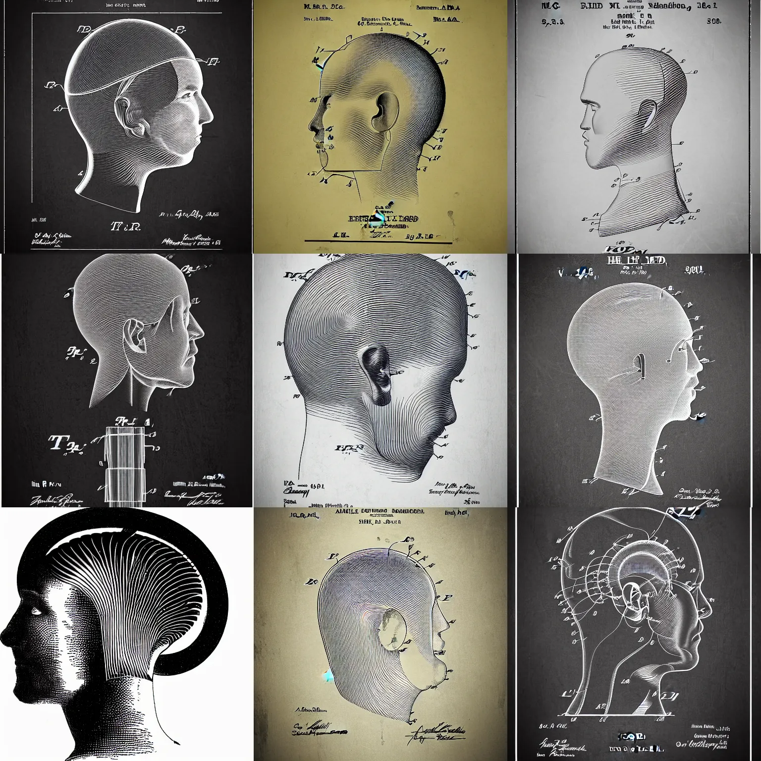 Prompt: a patent diagram, head, sine wave