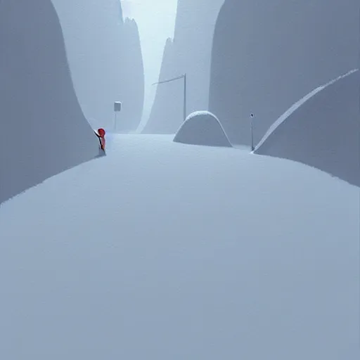 Prompt: Goro Fujita ilustration a road that descends from the top of the mountain giving curves with snow, painting by Goro Fujita, sharp focus, highly detailed, ArtStation