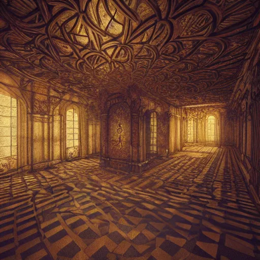 Image similar to Inside of an intricate labyrinth, intricate, baroque, wonderland, mist, cinematic shot, photorealistic, photography, octane, high definition, detailed, 8k, artstation