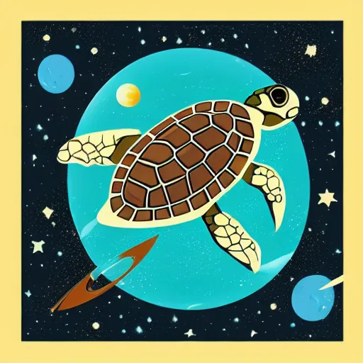 Prompt: a turtle as an astronaut on a space cowboy planet