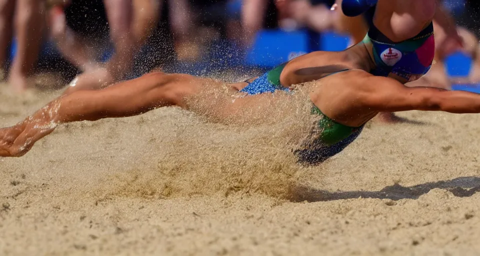 Image similar to olympic swimming in sand instead of water, extremely coherent, motion blur