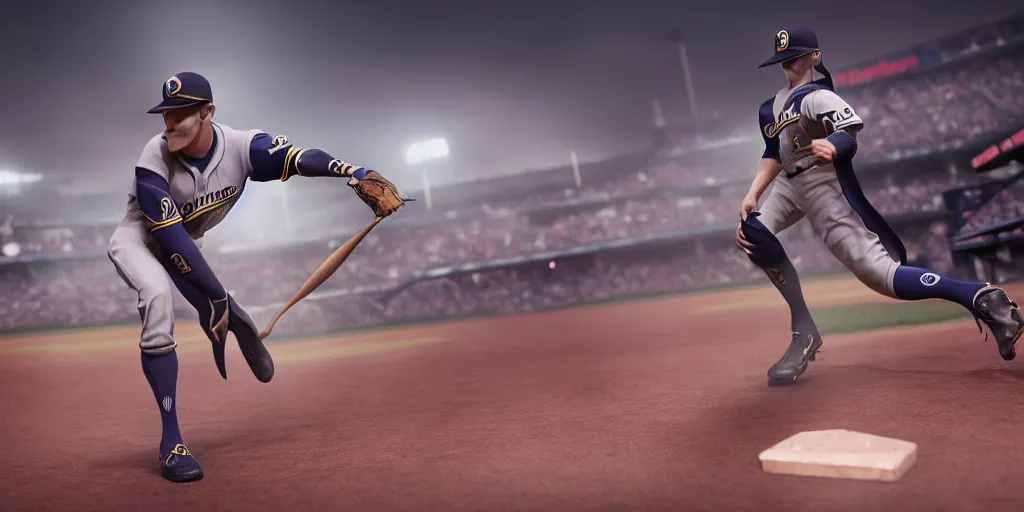 Image similar to Sauron playing 1st base in an MLB game, Milwaukee Brewers, cgsociety, artstation, cinematic