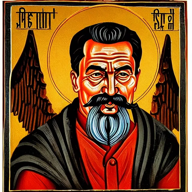 Image similar to stalin's eternal torment in hell abdulov in the style of orthodox icons