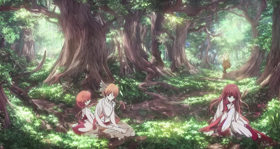 Prompt: Enchanted and magic forest, by Wit Studio