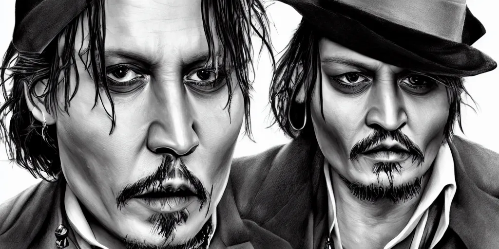 Image similar to a finely detailed caricature of johnny depp, artstation, 4k