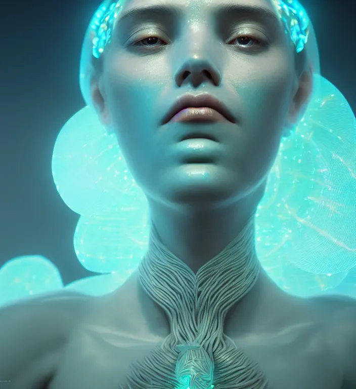 Image similar to goddess close-up portrait. bioluminiscent creatures, intricate artwork by Tooth Wu and wlop and beeple. octane render, trending on artstation, greg rutkowski very coherent symmetrical artwork. cinematic, hyper realism, high detail, octane render, 8k