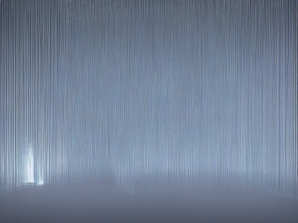 Prompt: Many silver mercury droplets floating, geometric, James Turrell, lighting, highly detailed, cinematic