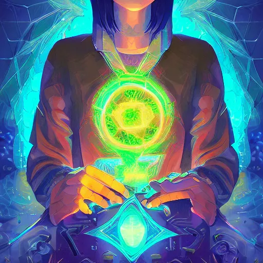 Image similar to skill magic geek inside matrix deepdream radiating a glowing aura stuff loot legends stylized digital illustration video game icon artstation lois van baarle, ilya kuvshinov, rossdraws,