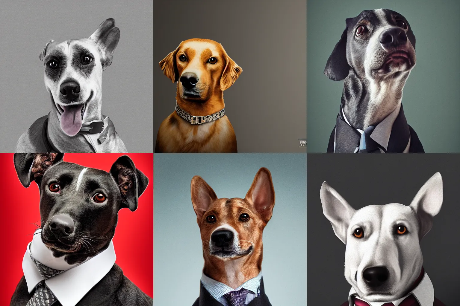 Prompt: portrait of a business dog, super detailed, hyper realism, sharp focus, stylized, boxart, octane, medium shot