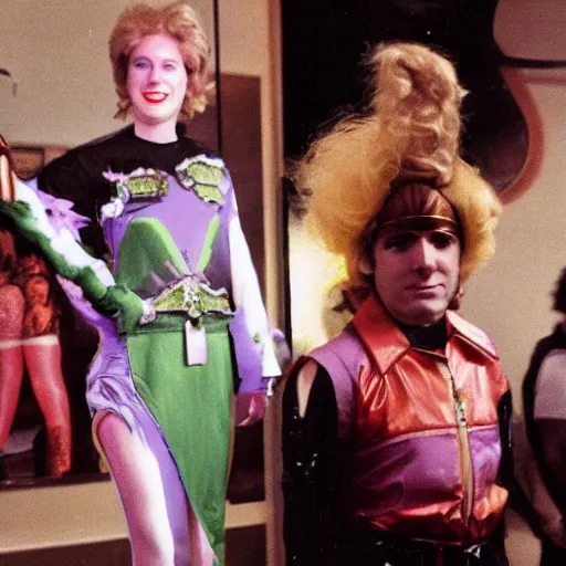 Prompt: davis taylor brown dressed in 1 9 8 1 space fantasy fashion