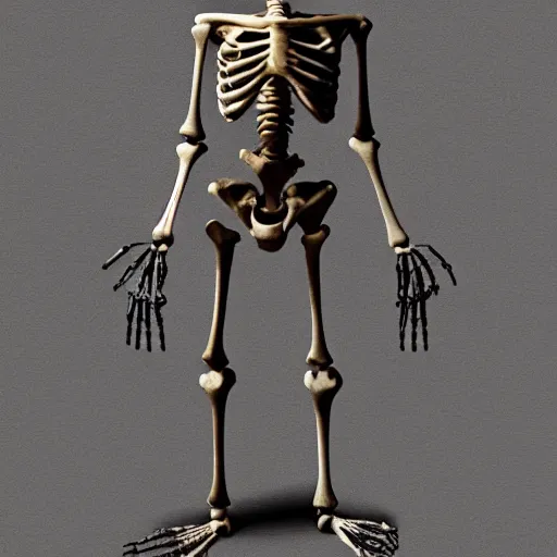 Prompt: awkward camera shot of a skeleton in human clothes