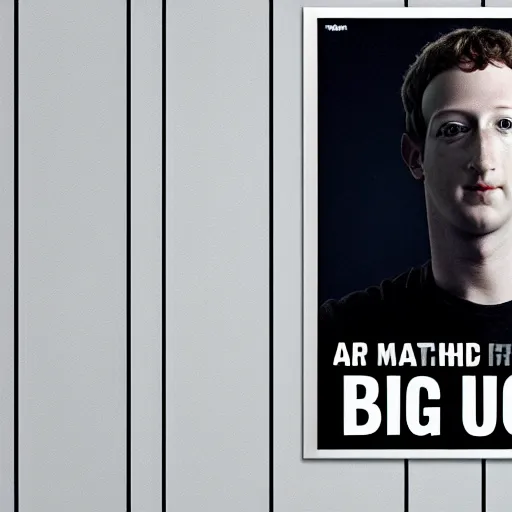 Image similar to a poster of the Big brother is watching you with face of mark Zuckerberg