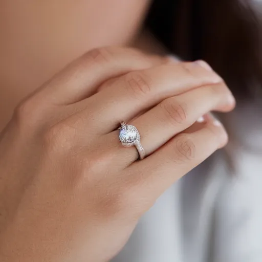 Prompt: wife wearing a ring with shimmering 7 6 0 carat diamond