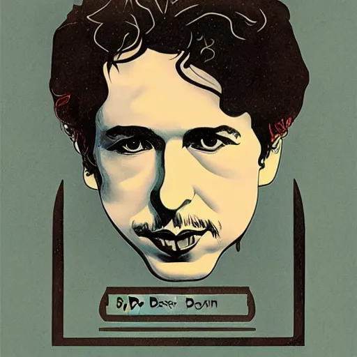 Image similar to art nouveau portrait of bob dylan by paul rand