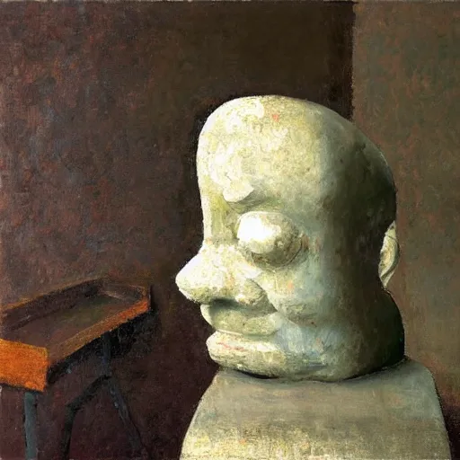 Prompt: an impasto painting by shaun tan of an abstract sculpture by the caretaker and katia chausheva ( 1 8 9 0 )