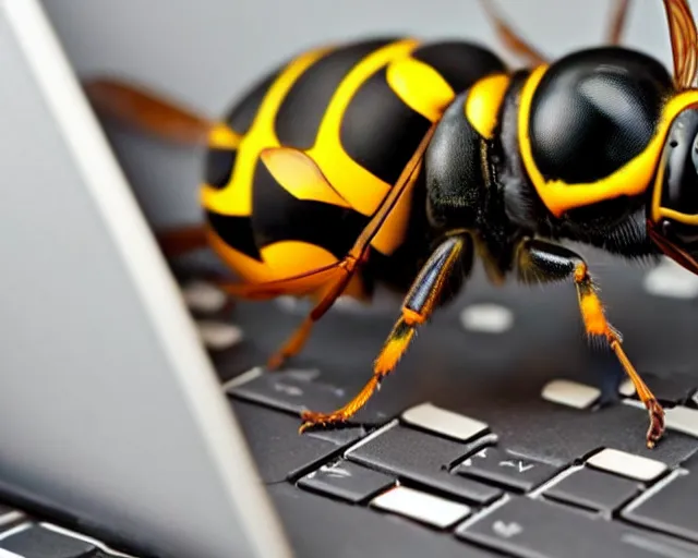 Image similar to a wasp typing on a laptop