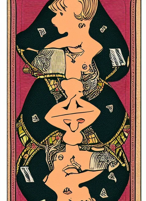 Prompt: playing card called the pregnant queen, 2D, in the style of bicycle cards,