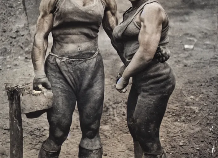 Prompt: A Very muscular miner woman, 90's professional color photograph.