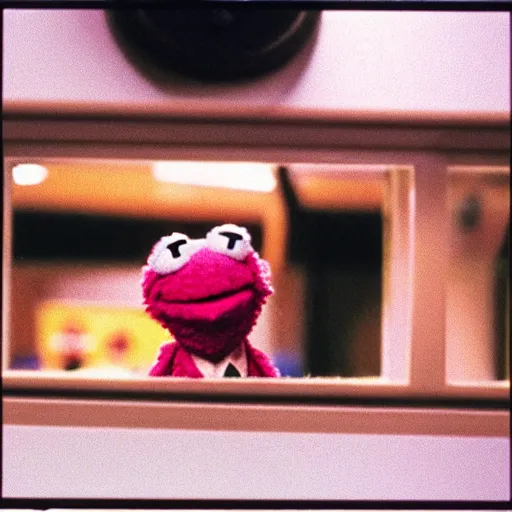 Prompt: 85mm of Muppet Michael Scott from The Office shot on 35mm film
