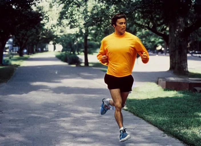 Image similar to color photo. handsome man jogging in the 8 0's. cetral park