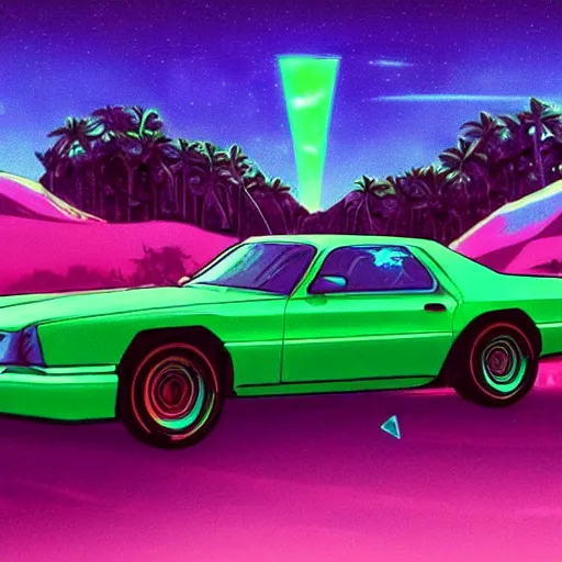 Image similar to emerald, retrowave epic art, trending on art station