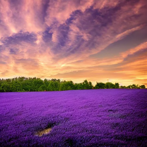 Image similar to photo of a desk on a purple field blue clouds