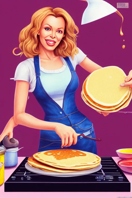 Image similar to kylie minogue making pancakes, animation pixar style, by pendleton ward, magali villeneuve, artgerm, rob rey and kentaro miura style, golden ratio, trending on art station