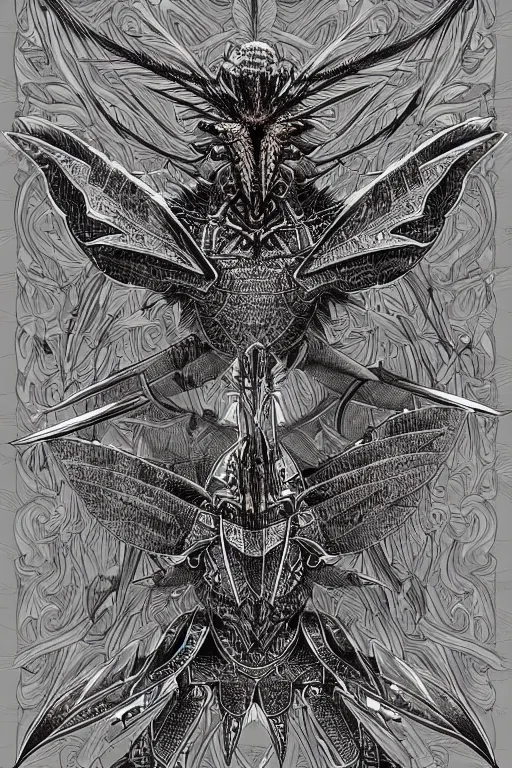 Prompt: armoured warrior hummingbird monster, symmetrical, highly detailed, digital art, hummingbird themed armour, sharp focus, trending on art station, kentaro miura manga art style