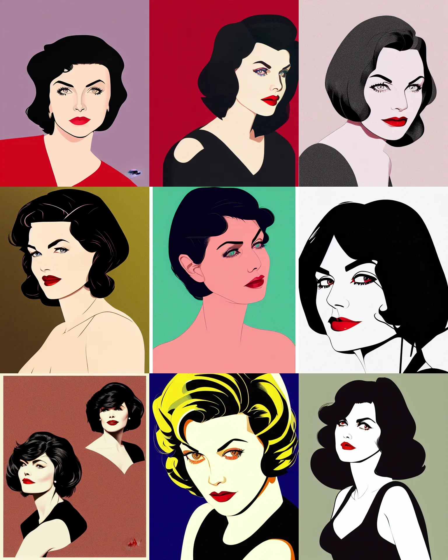 Prompt: sherilyn fenn 2 2 years old, bob haircut, portrait by stanley artgerm, dramatic lighting, ilya kuvshinov, trending on artstation, flat colour, geometric curves, by patrick nagel, black ink lines