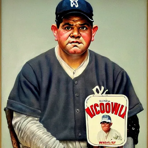 Image similar to a portrait painting of Babe Ruth. lifelike. Looks exactly like him. Painted by Norman Rockwell