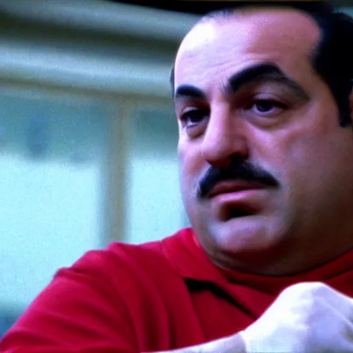 Image similar to mario in an episode of the sopranos ( 1 9 9 9 ), 4 k, cinematic, hbo, screencap, realistic, the sopranos, film footage