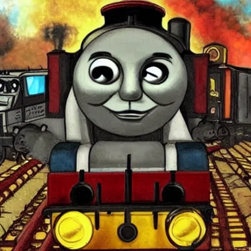 Image similar to thomas the tank engine in zombie inspired art