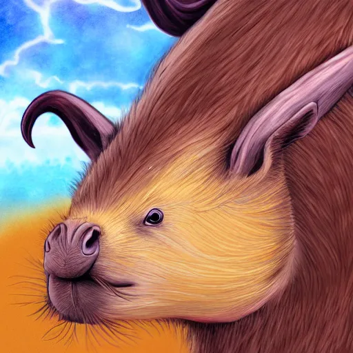Image similar to a detailed digital painting of demon god capybara